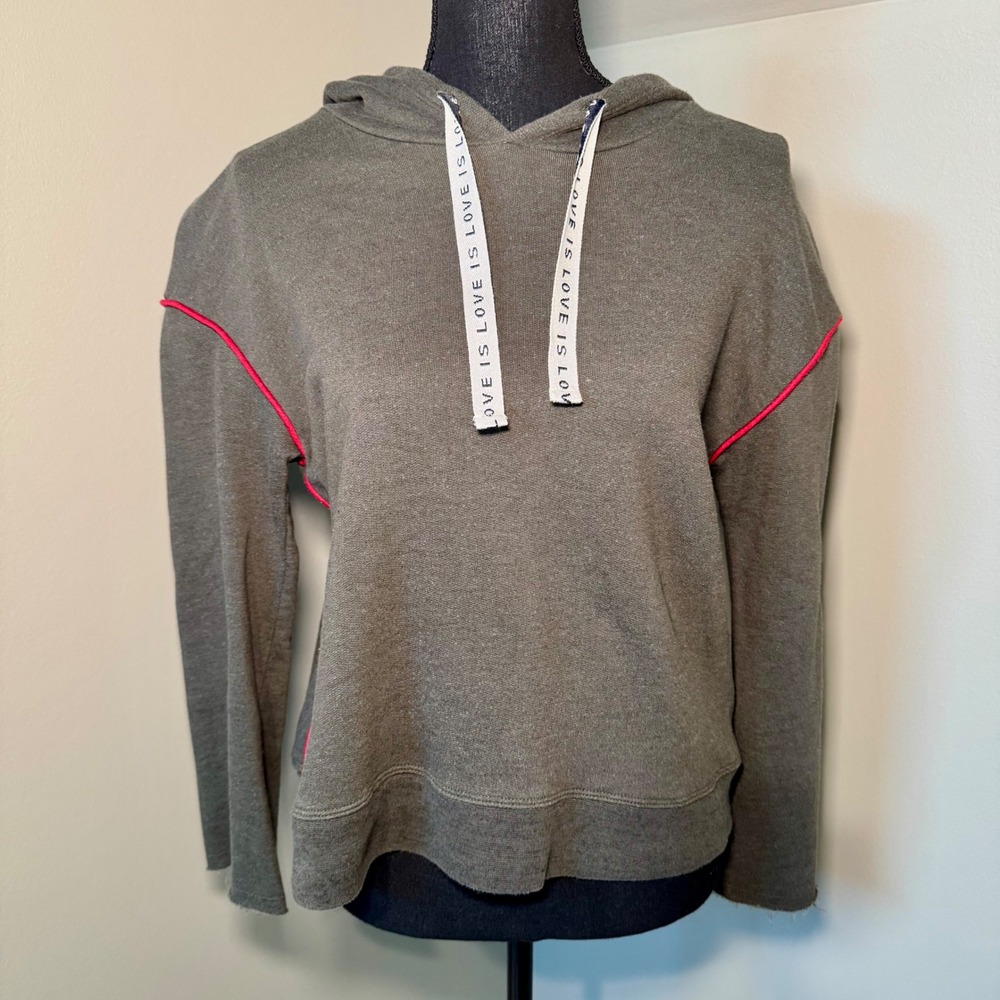 For The Republic Olive Green Hoodie With Pink Trim "Love‎ Is Love" Size S